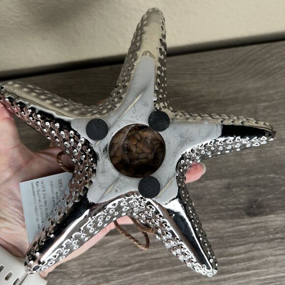 GC Home Silver Starfish Potpourri Sachet Holder Ceramic Coastal Beach 7” NWT - Picture 4 of 6
